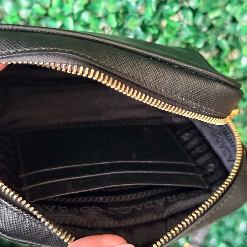 Prada Black Saffiano Leather Mini Camera Bag with Gold Logo Authentic - Picture 10 of 13